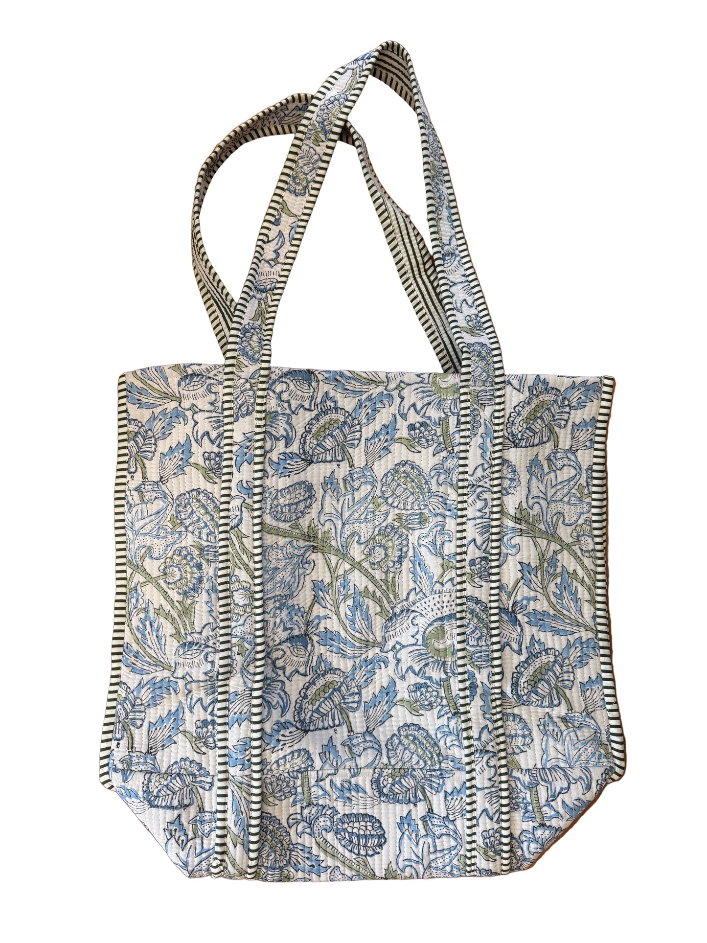 Quilted Block Print Tote Bag