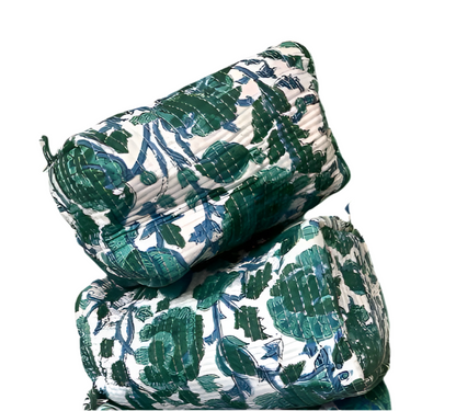 Quilted Block Print Cosmetic Bags- Set of 2