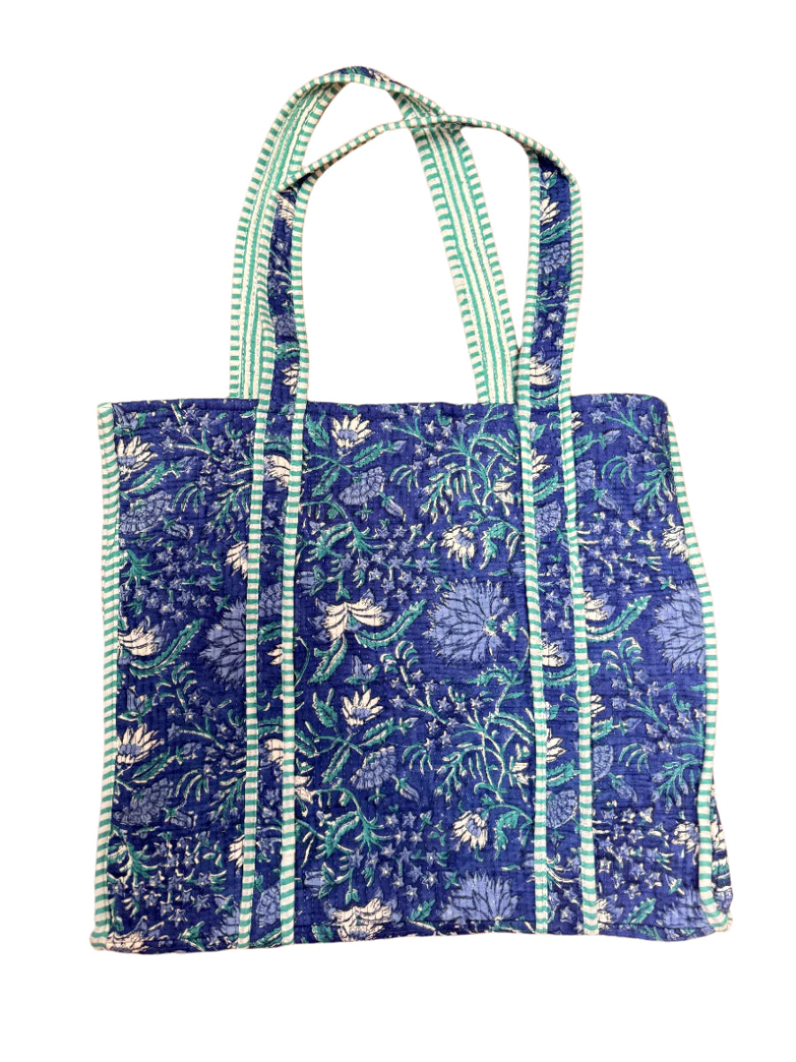 Quilted Block Print Tote Bag