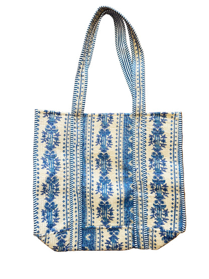 Quilted Block Print Tote Bag
