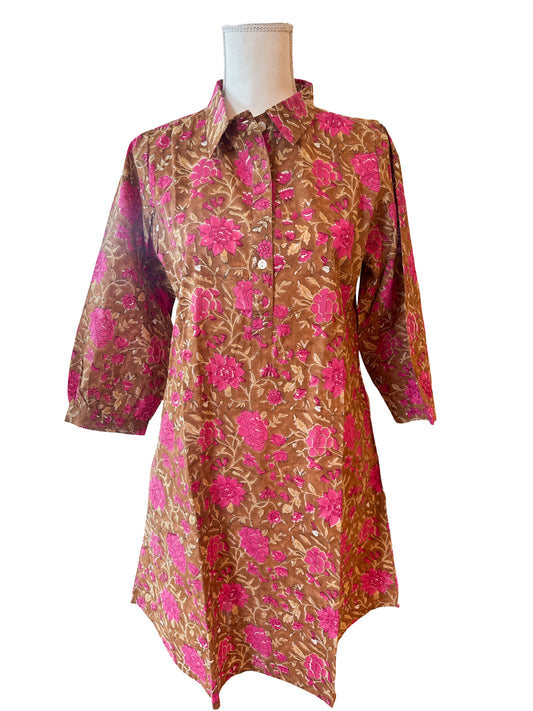 Jenna Dress- Magenta & Brown