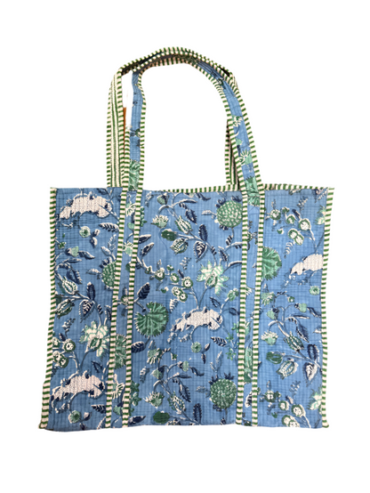 Quilted Block Print Tote Bag