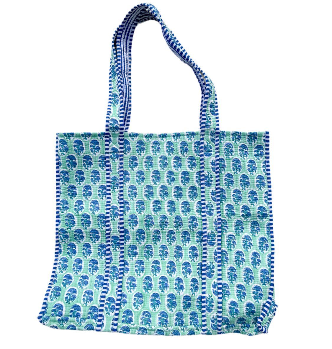 Quilted Block Print Tote Bag