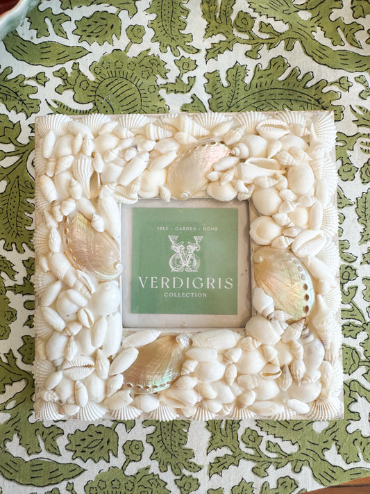 Shell Frame- White Assorted Shells 7" Square