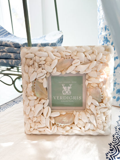 Shell Frame- White Assorted Shells 7" Square