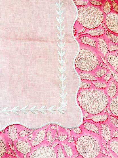 Linen Napkin/Placemat - Set of 2- Blush & White