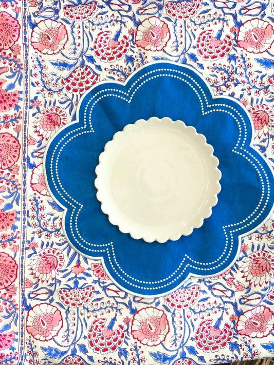 Linen Napkin/Placemat- Set of 2 - Royal Blue & White