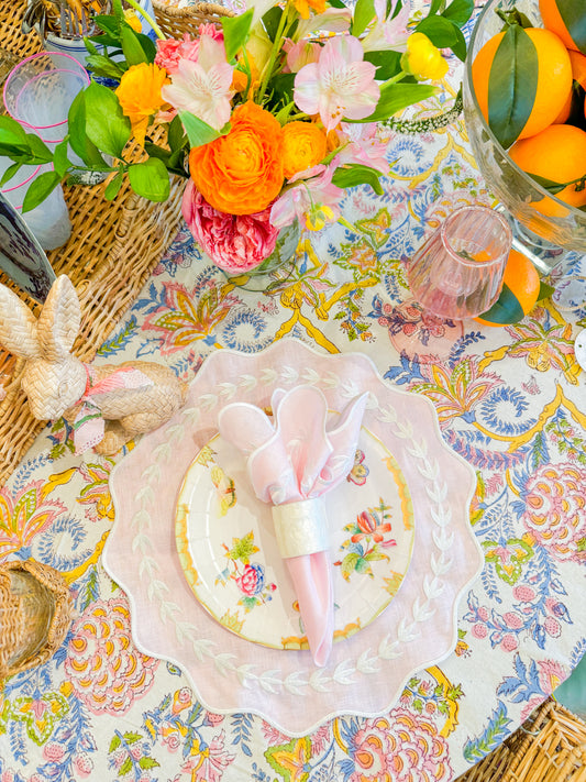 Linen Napkin/Placemat - Set of 2- Blush & White