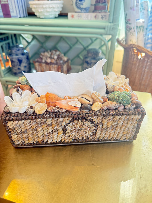 Natural Shell Tissue Box - Multicolor-10x5x4"