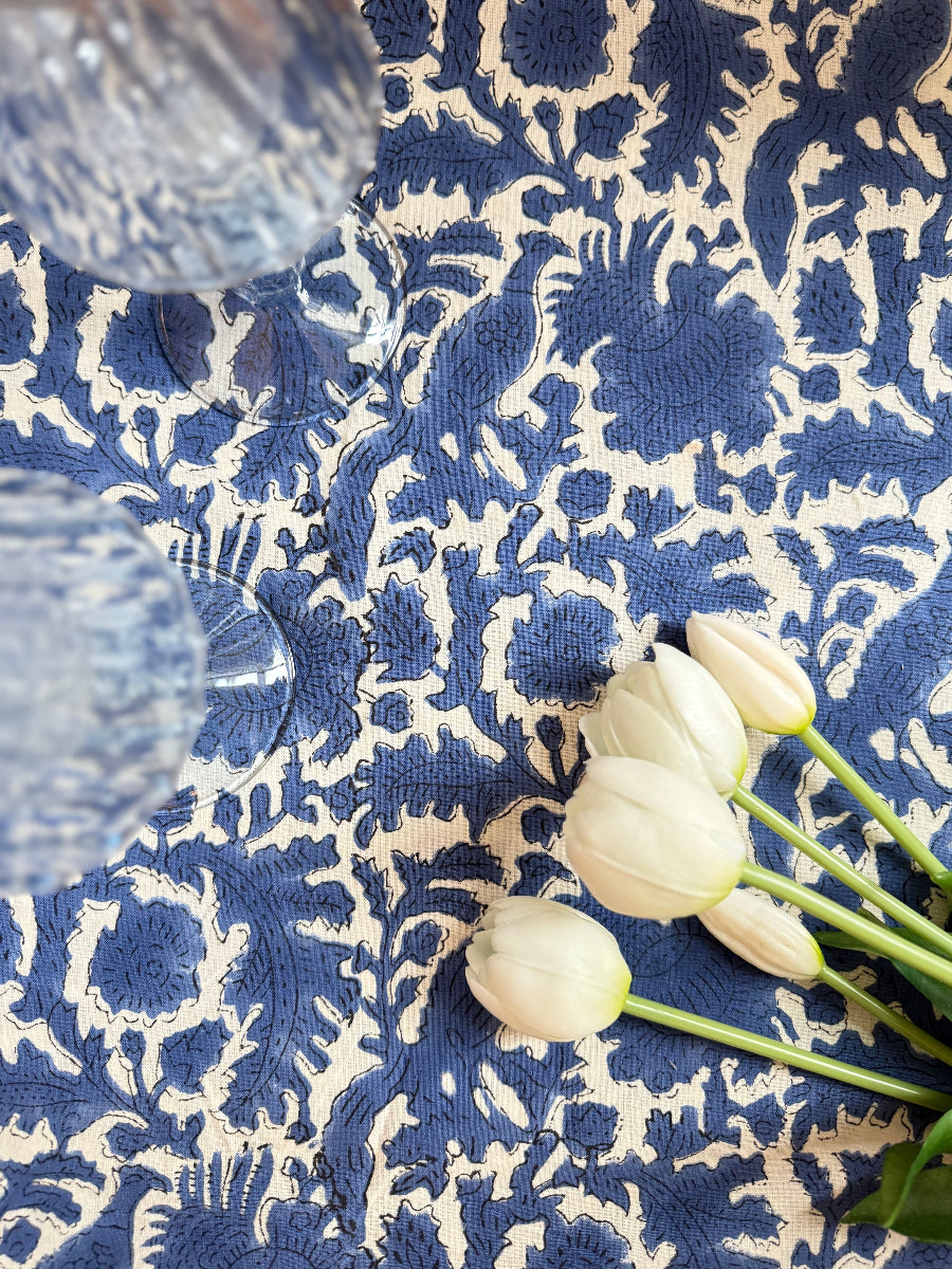 Indigo Pheasant Tablecloth