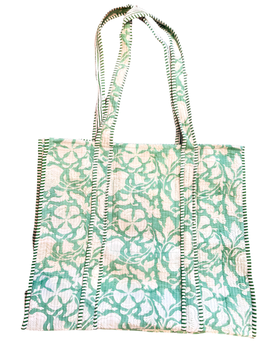Quilted Block Print Tote Bag