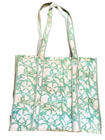Quilted Block Print Tote Bag