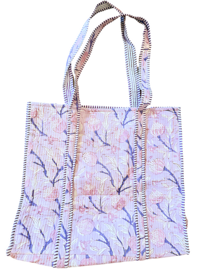Quilted Block Print Tote Bag