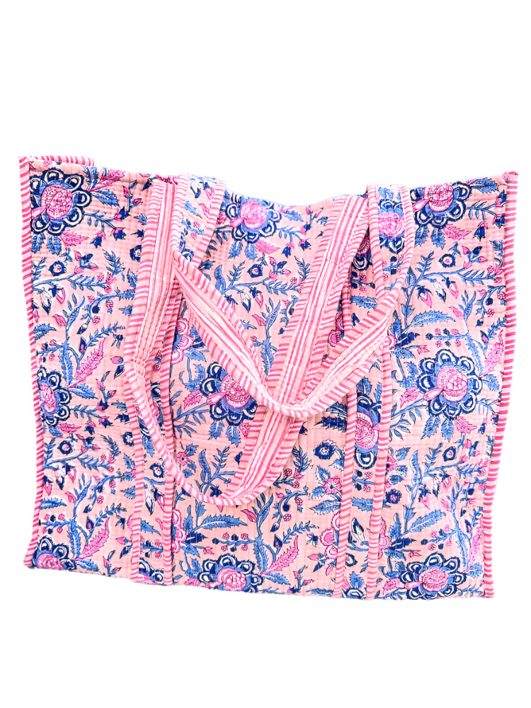 Quilted Block Print Tote Bag