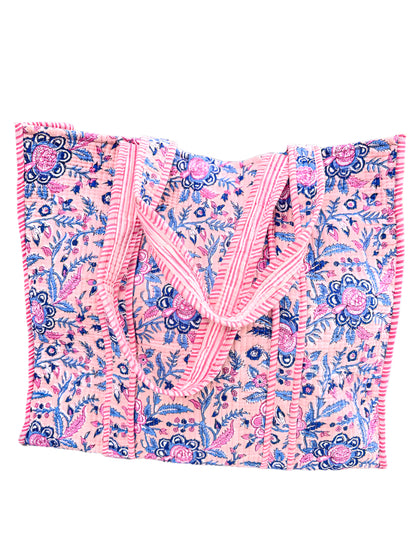 Quilted Block Print Tote Bag