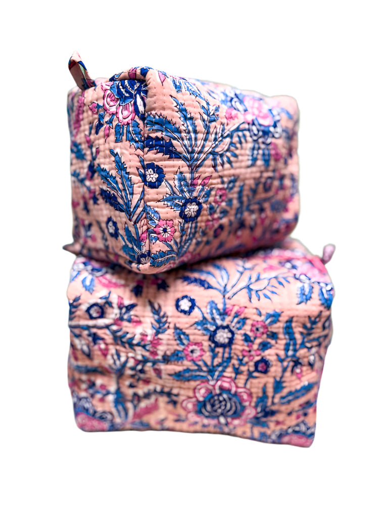 Quilted Block Print Cosmetic Bags- Set of 2