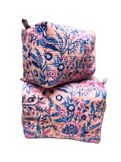 Quilted Block Print Cosmetic Bags- Set of 2