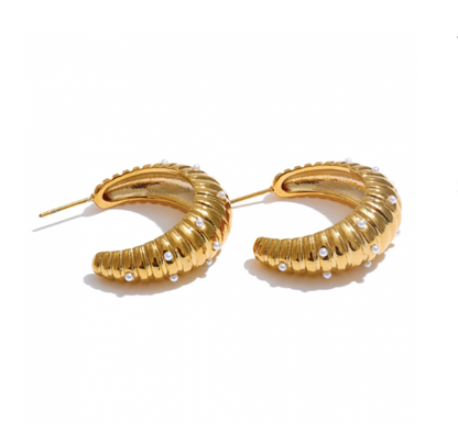 Mini Pearl Crescent Hoop Earrings