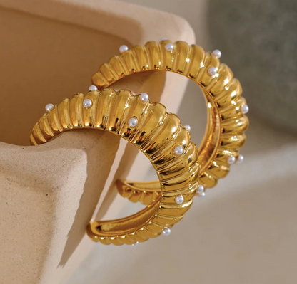 Mini Pearl Crescent Hoop Earrings
