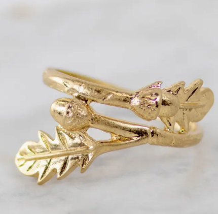 Acorn Branch Napkin Ring Matte Gold 2"