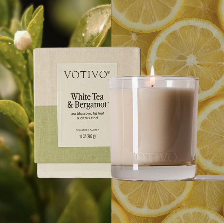 Votivo- White Tea & Bergamot 10 oz Signature Candle
