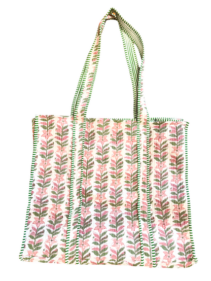Quilted Block Print Tote Bag