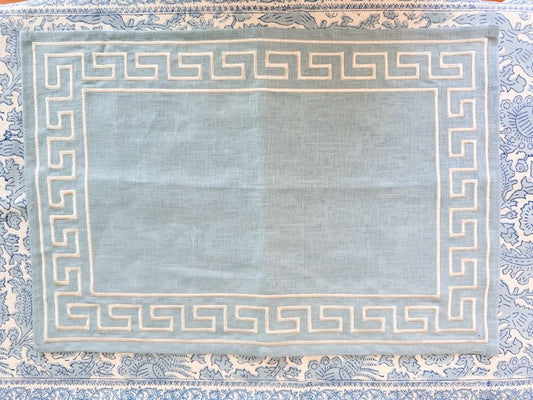 Embroidered Greek Key Placemat Set/2