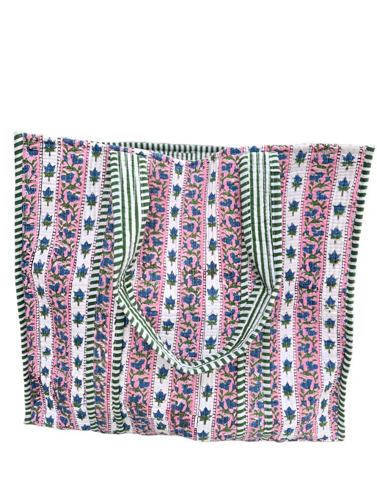Quilted Block Print Tote Bag