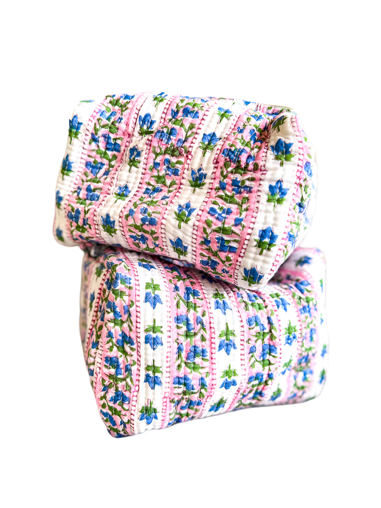 Quilted Block Print Cosmetic Bags- Set of 2