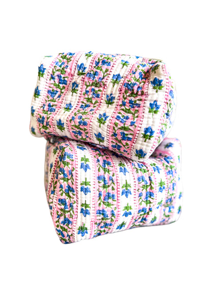 Quilted Block Print Cosmetic Bags- Set of 2
