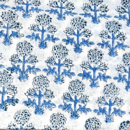 Pattern of blue floral designs on a white background