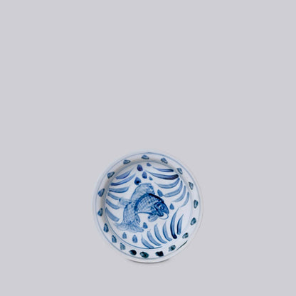 Small Blue and White Porcelain Auspicious Carp Dish