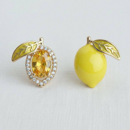 Lemon Enamel Drip Asymmetric Stud Earrings
