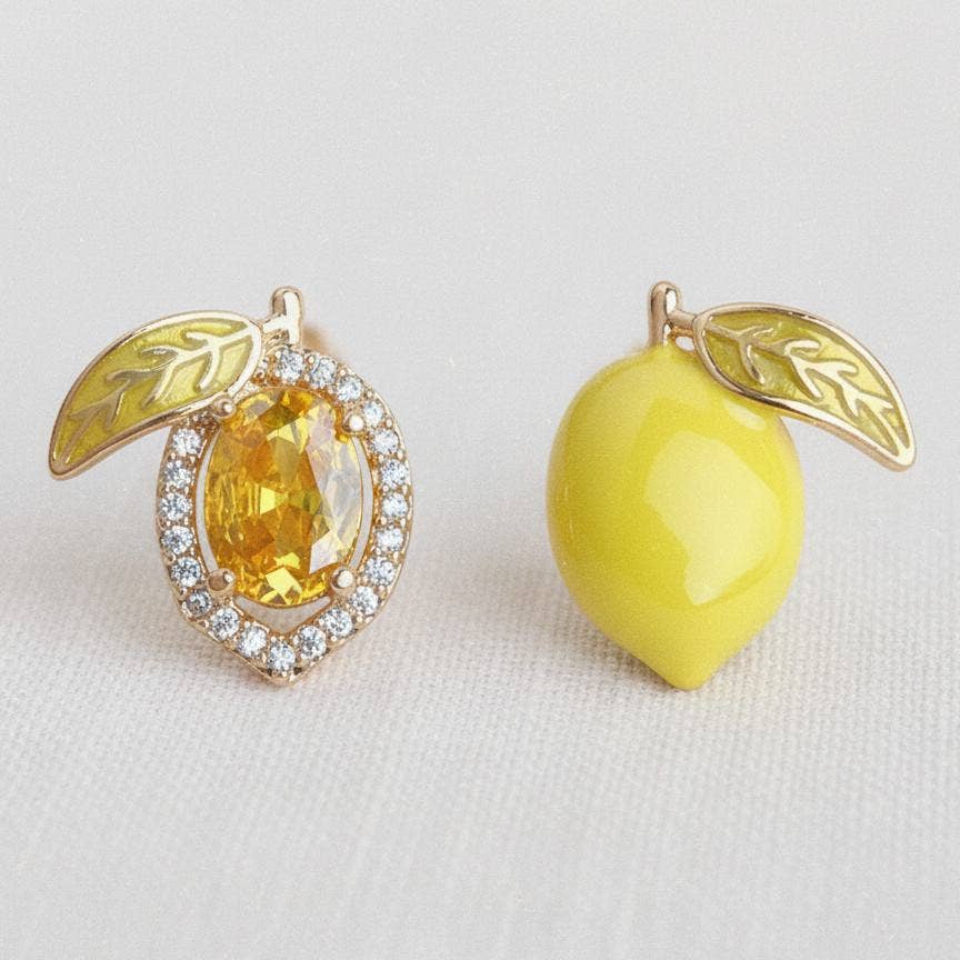 Lemon Enamel Drip Asymmetric Stud Earrings