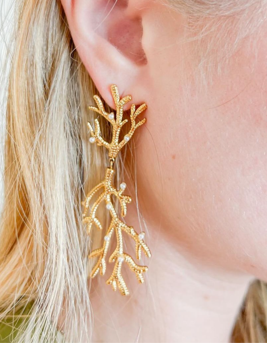 Coral and Pearl Drop Earrings