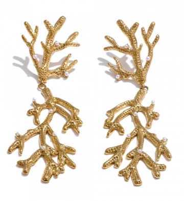 Coral and Pearl Drop Earrings