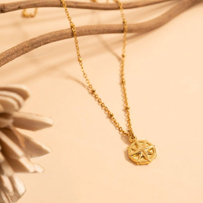 18K Gold PVD Stainless Steel Compass Charm