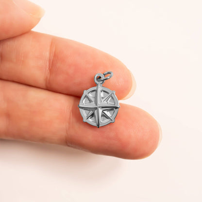 18K Gold PVD Stainless Steel Compass Charm