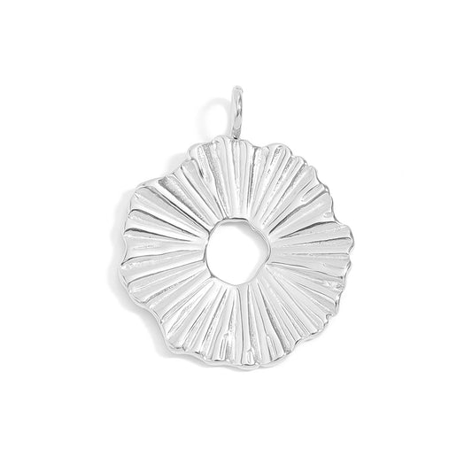 18K Gold PVD Stainless Steel Textured Sunburst Circle Charm